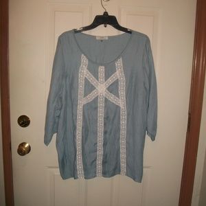 Poema blue lacy trim top size 2X